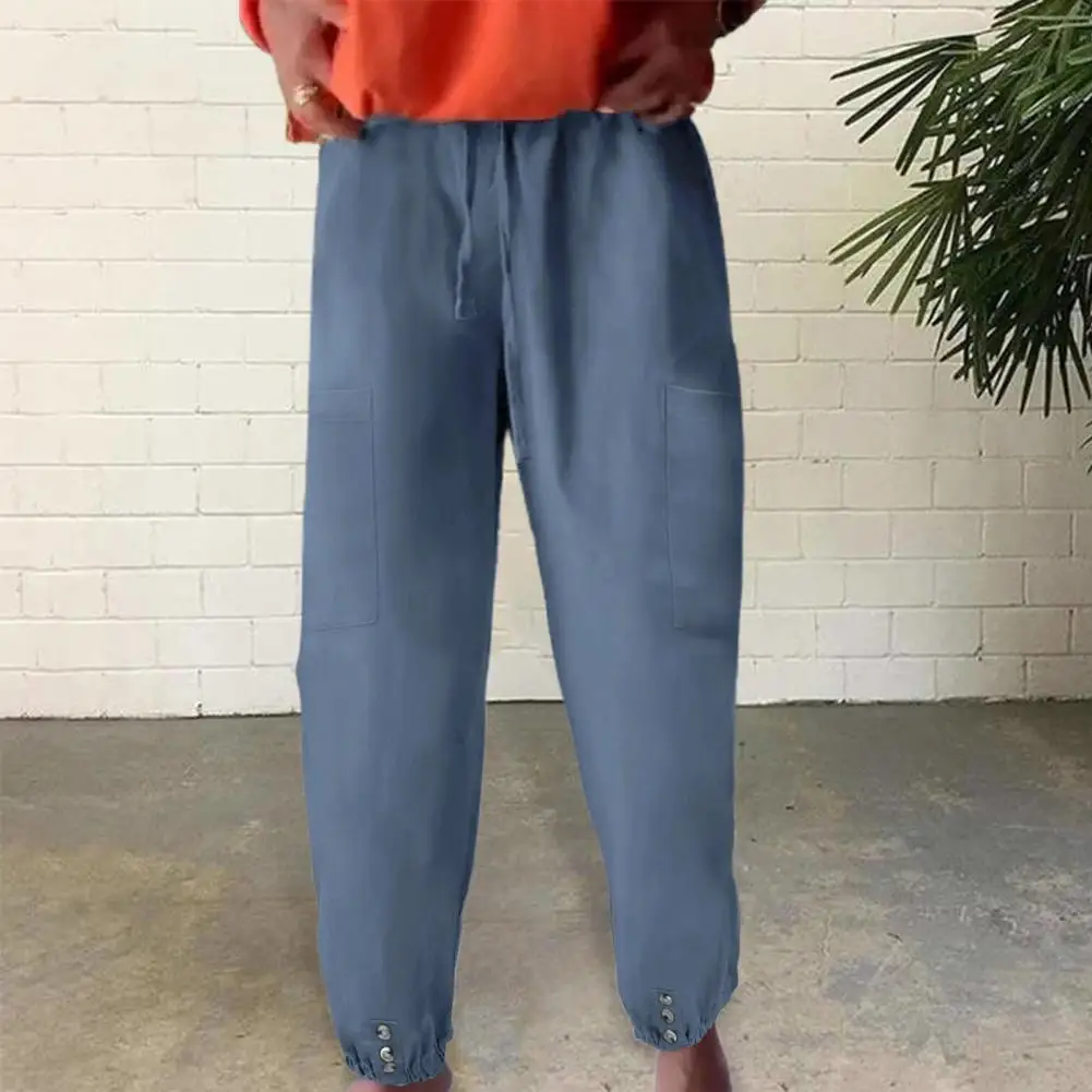 

Women Straight-leg Sweatpants Stylish Women's Elastic Waist Wide Leg Pants with Pockets Mid-rise Drawstring for Comfortable