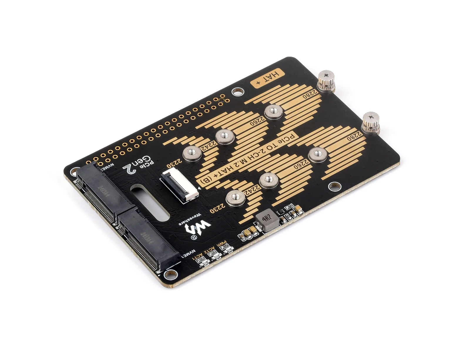 Adaptateur PCIe à 2-Ch M.2 Type B pour Raspberry Pi 5, Compatible avec le Protocole NVMe de Taille 2280 / 2260 / 2242/2230, SSD M.2, NVMe