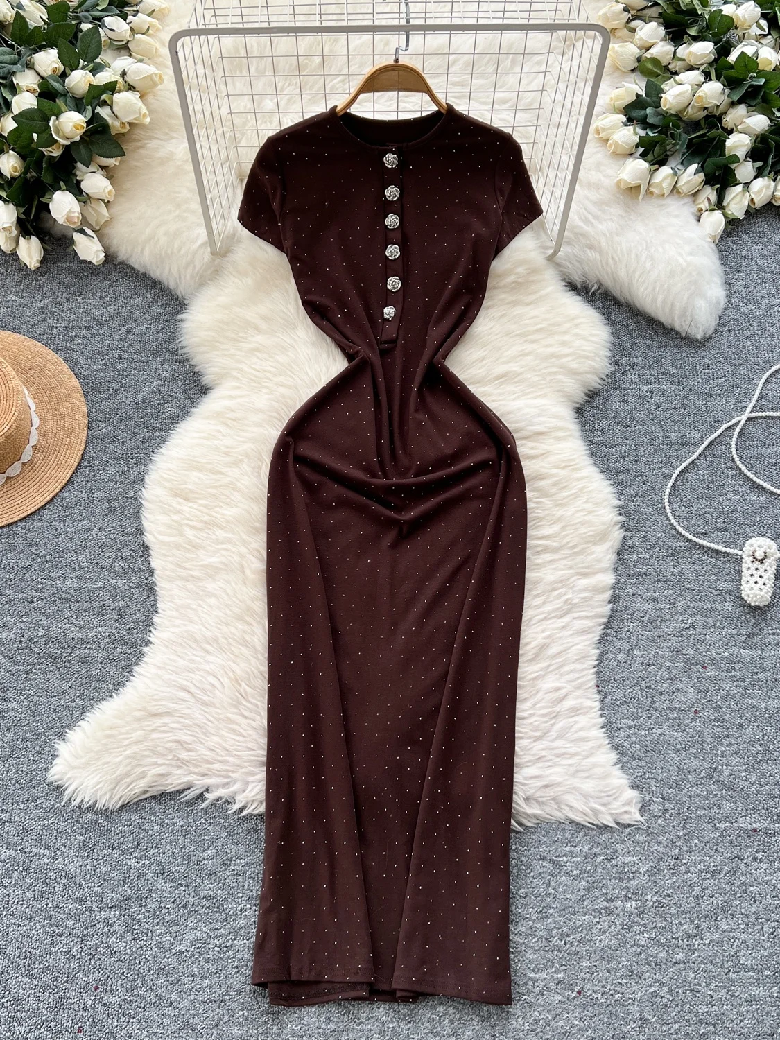 T-shirt d'été pour femmes, taille haute, coupe cintrée, rond, bouton fleur Ne Rose, dr coréen, pour les déplacements