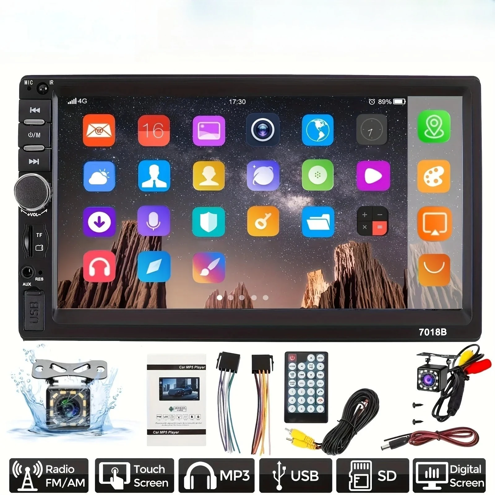 7 Inch 2 Din Car Stereo Featuring a Backup Camera MP5 Media Player Touch Screen HD Touch Screen,USB,SD Card,FM Radio, Double Din