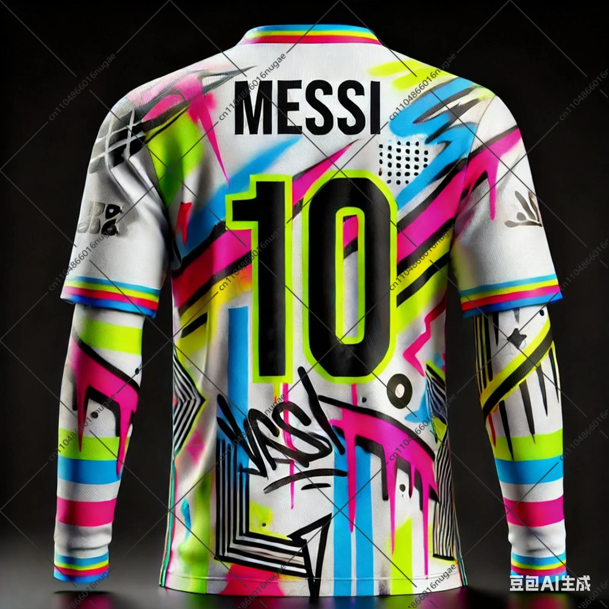 2526 ميسي 10 الكتابة على الجدران AI تصميم كرة القدم جيرسي للأطفال والكبار الشارع نمط قميص كرة القدم الصيف التدريب المحملة طبعة خاصة مروحة #4
