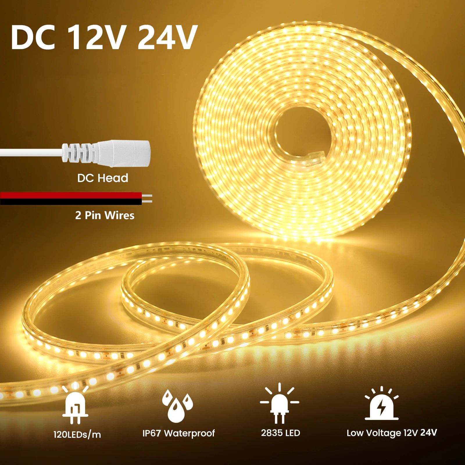 

Светодиодная лента 12 В 24 В 2835 120 светодиодов/м IP67 Водонепроницаемая гибкая лента Светодиодная лампа для кухни под шкафом Декор дома и сада