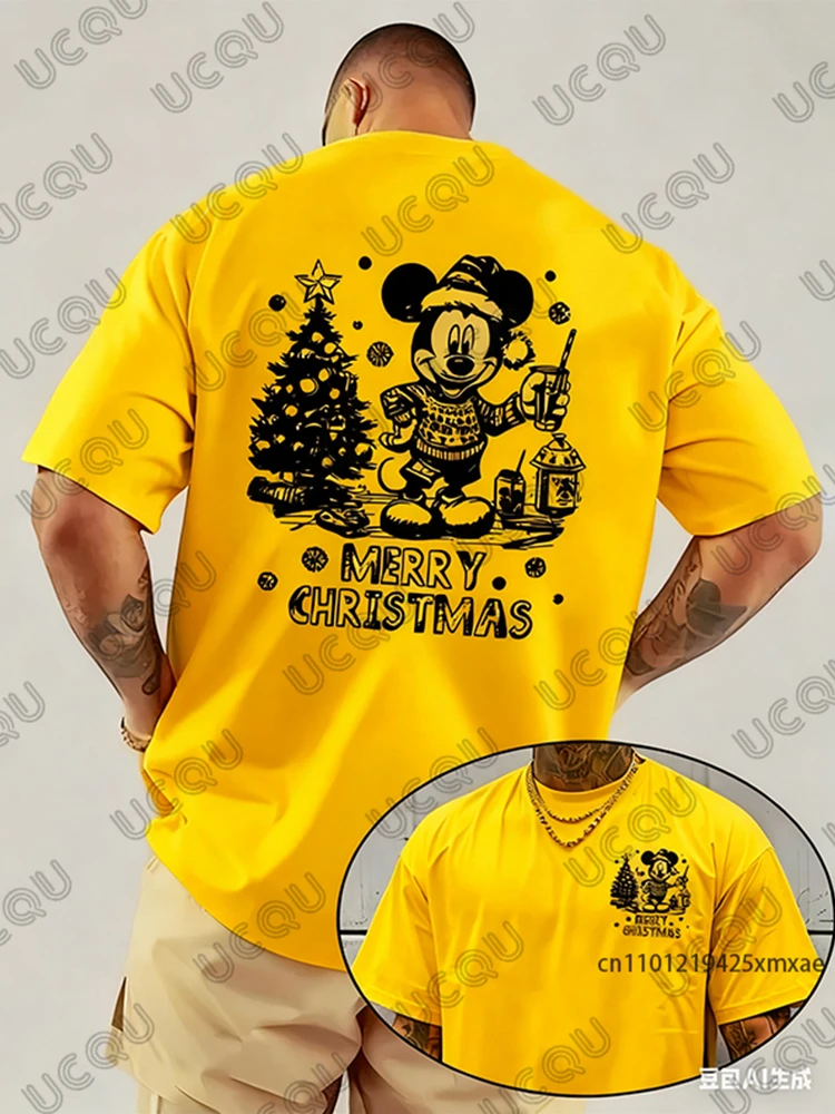 عيد ميلاد سعيد ديزني ميكي ماوس طباعة الرجال القطن تي شيرت 2026 صيف جديد قصير الأكمام تيز عادية المتضخم للجنسين القمم #5