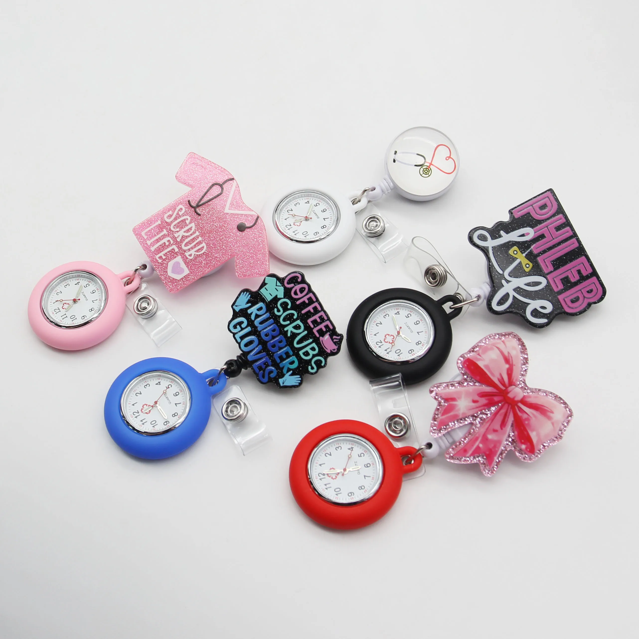 

10, держатель для бейджа для часов со стетоскопом, индивидуальные эпоксидные часы для медсестры, катушка для бейджа для медсестры, карманные часы для врача, клипса, часы для лекарств