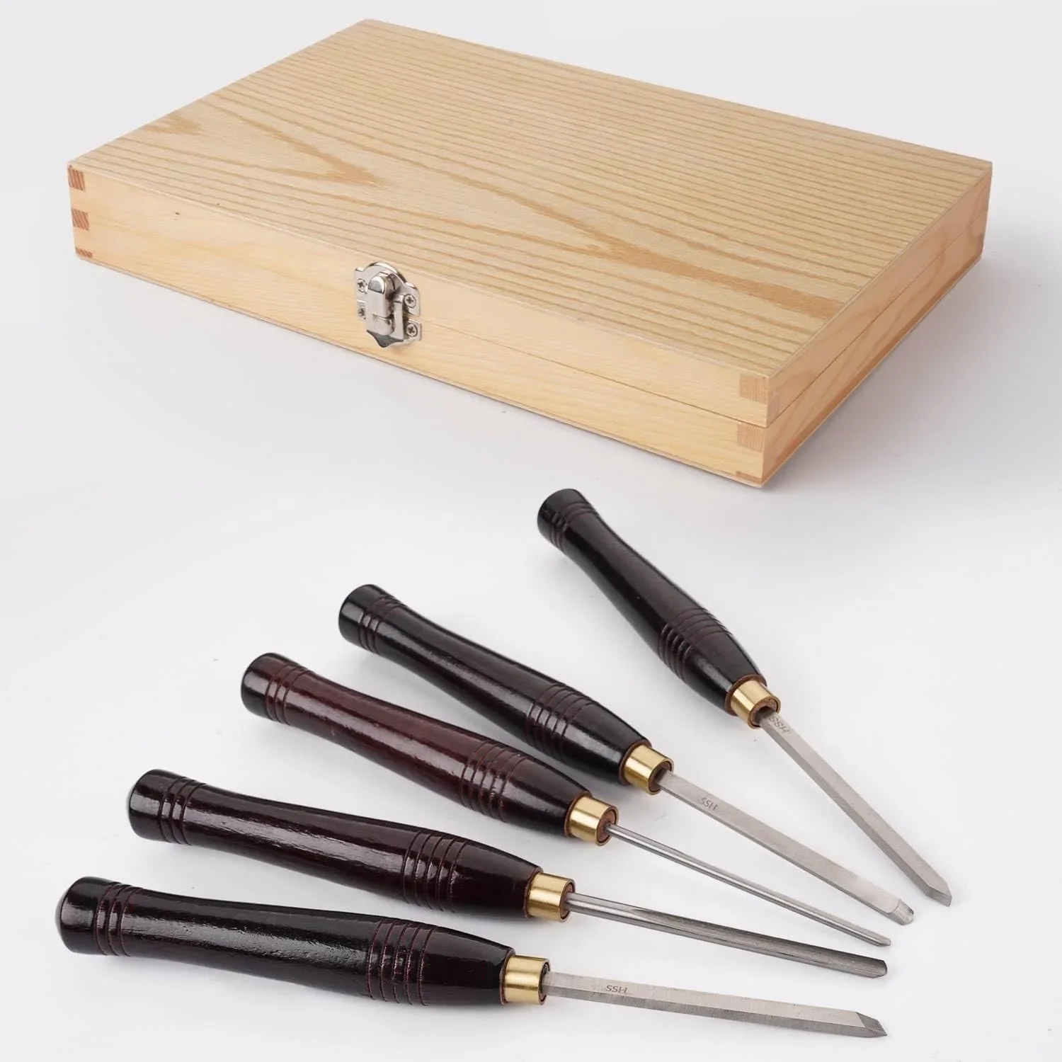 5pcs HSS Wood Turning Tools Lathe Chisel kit with Wooden Box High Speed Steel Woodworking Tool Set