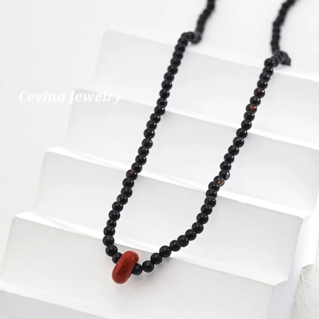 

Natural black agate bead necklace rainbow stone pendant women's chokers Classic Hot sale Necklace for Women