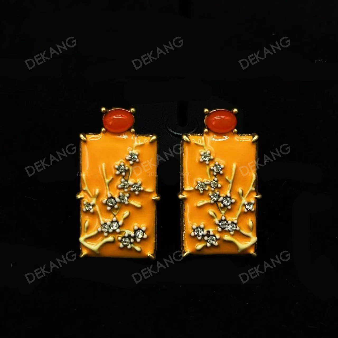 Enamel Three-Dimensional Carved Flower, Plum Blossom Fragrance Comes From The Cold. Earring