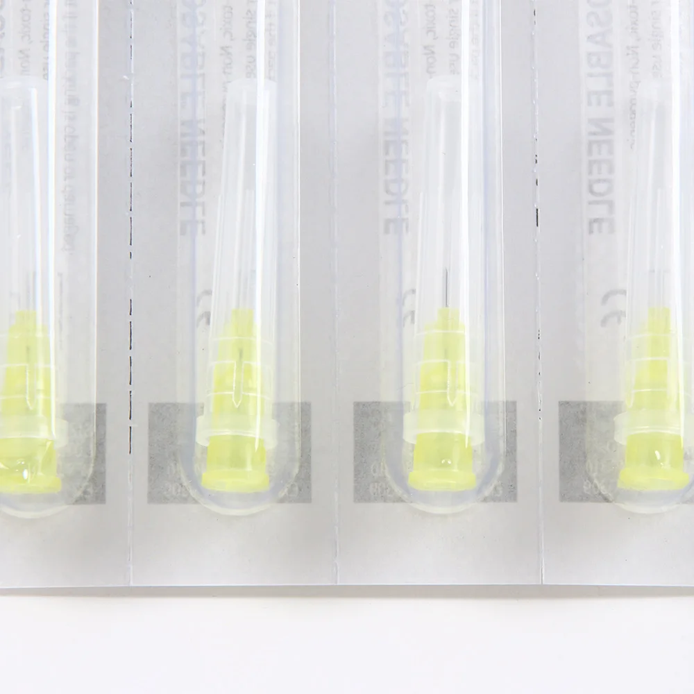 100 قطعة إبرة غير مؤلمة ثقب حقنة شفافة حقن الغراء واضح تلميح غطاء حقن الأدوية إبرة 1.5/2.5/4/6 مللي متر