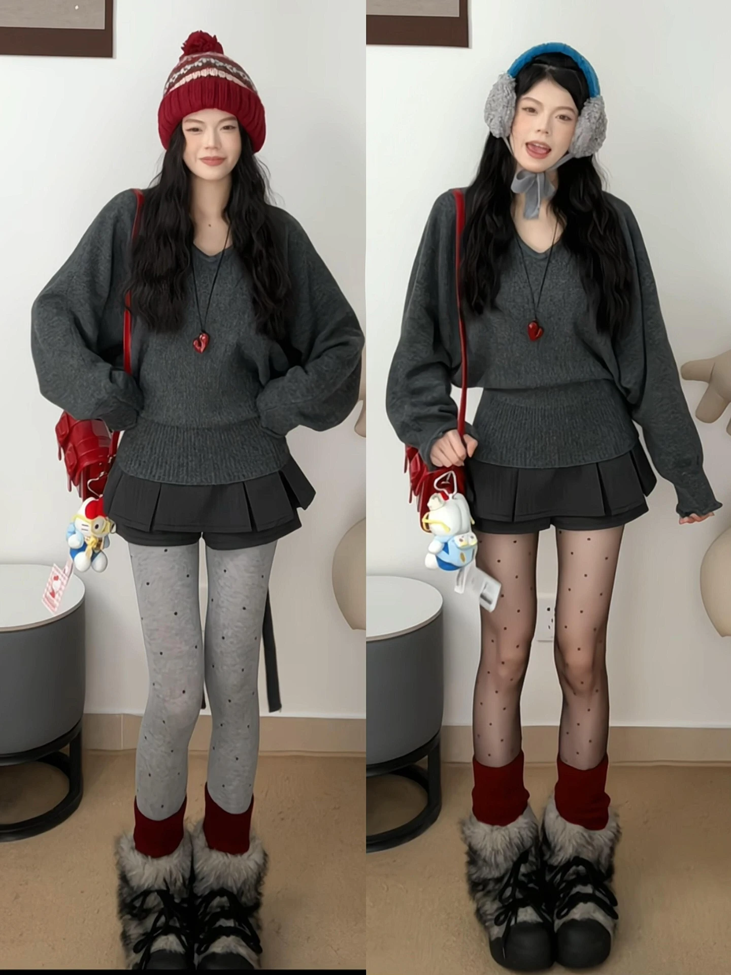 

ay V-Ne Knitted Sweater Women's Faion Set with ort Skirt Waist-Cinching Base Layer Inner Wear Korean Sle Autumn Winter
