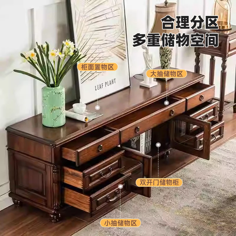 خزانة تلفزيون من الخشب الصلب الأمريكي، وخزانة صوتية ومرئية لغرفة المعيشة، وخزانة تلفزيون متعددة الأدراج، وأرضية كلاسيكية للفيلم والتلفزيون #3