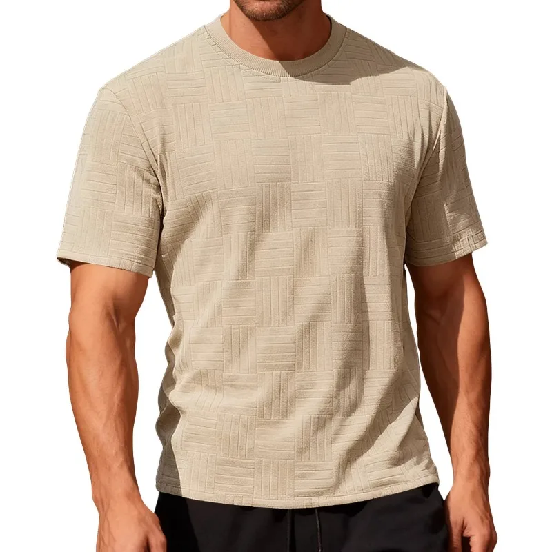 

2026 Summer Sports and Leisure Loose Breathable Round Neck Towel Jacquard Cloth Men's Short-sleeved Polo Shirt