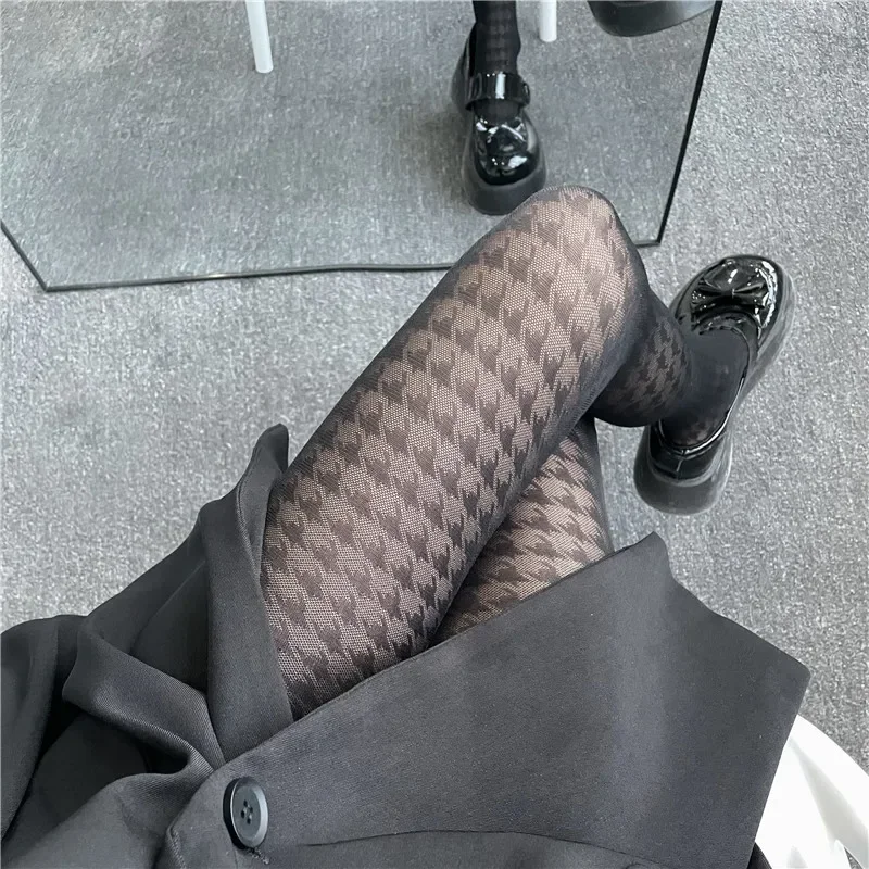 Fashion New Women Tights Japanese Style Thin Black Pantyhose Thigh High Stockings Print Punk Club Night Party Fishnet Sexy Tight