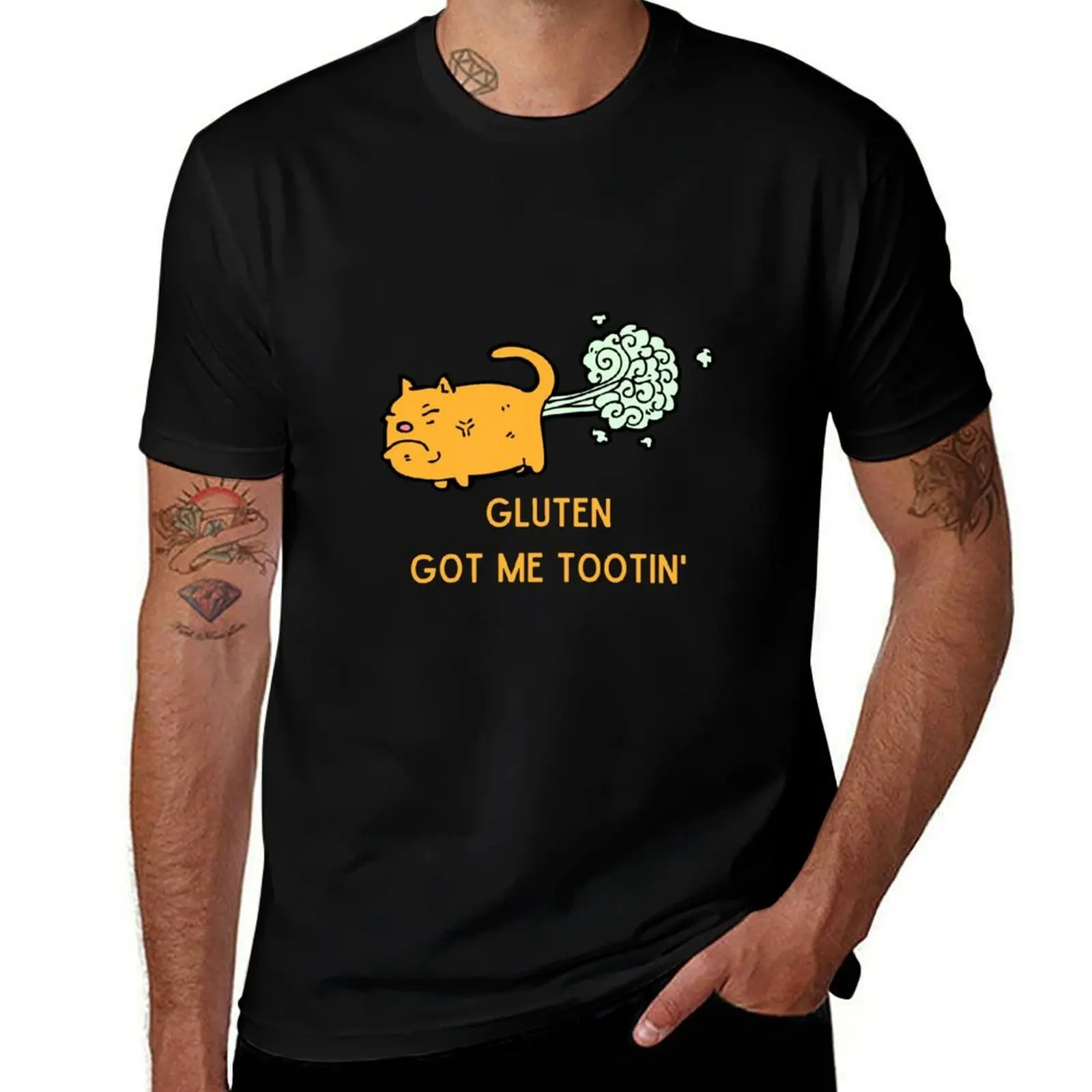 

Gluten Got Me Tootin' Cat T-Shirt cotton t shirts man 100% t shirts for man graphic vintage T-Shirt