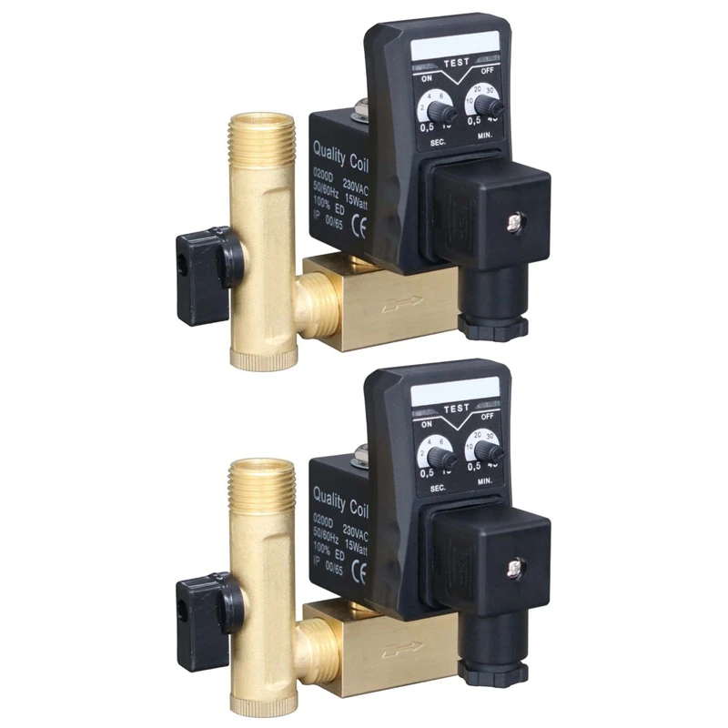 2X 1/2 Inch Dn15 Electric Timer Auto Water Valve Solenoid Electronic Drain Valve For Air Compressor Condensate