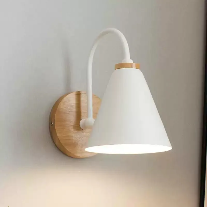 Everbright Store 2026 New European Macaron Simple Black and White Curved Wall Lamp, Bedroom Bedside Lamp Solid Wood Lamp