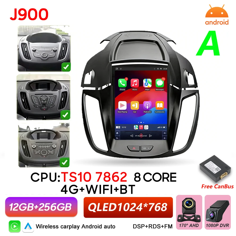 Android 16 autoradio voor Ford C-MAX Kuga 2 Escape 3 2012-2019 multimediaspeler draadloze Carplay BT Auto 5G stereo DSP RSD