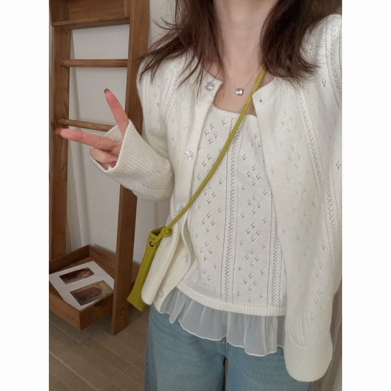 Women Clothes Spring Autumn Fashion Casual Button Solid Color Hollow Out Long Sleeve Female Fashionable Long Sleeve Appear Thin