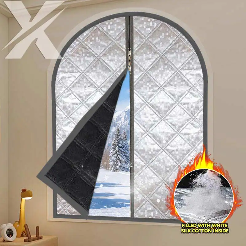 New Zipper Thick Cotton‑Padded Thermal Window Curtain, Home Wind‑Cold Proof Window Insulation Cover, Punch‑Free & Customizable