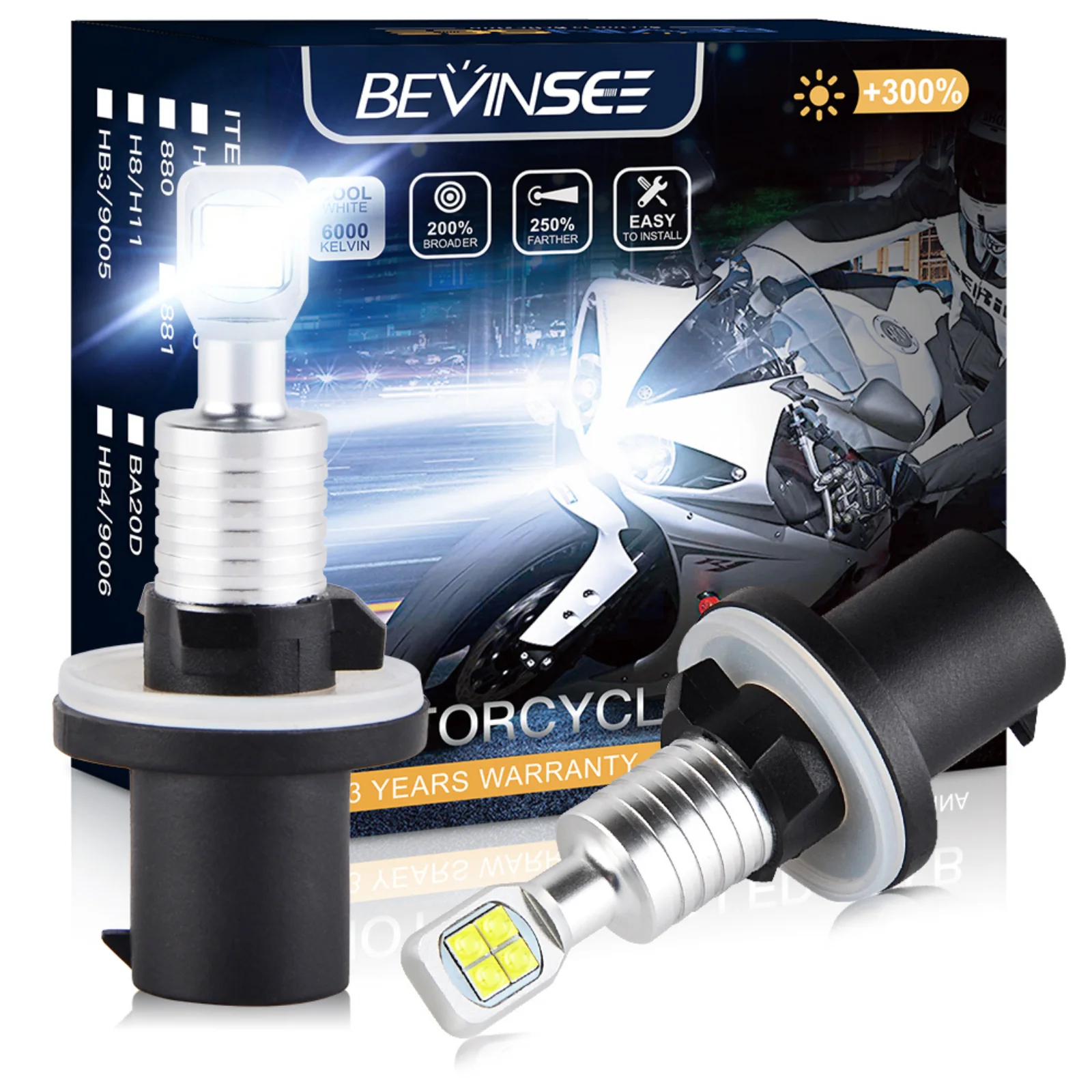 BEVINSEE 2X 880 H11 LED Car Headlight 1:1 Halogen Size LED Fog Light Bulbs DRL Daytime Driving Lamp For Motorcycle 6000K 12V