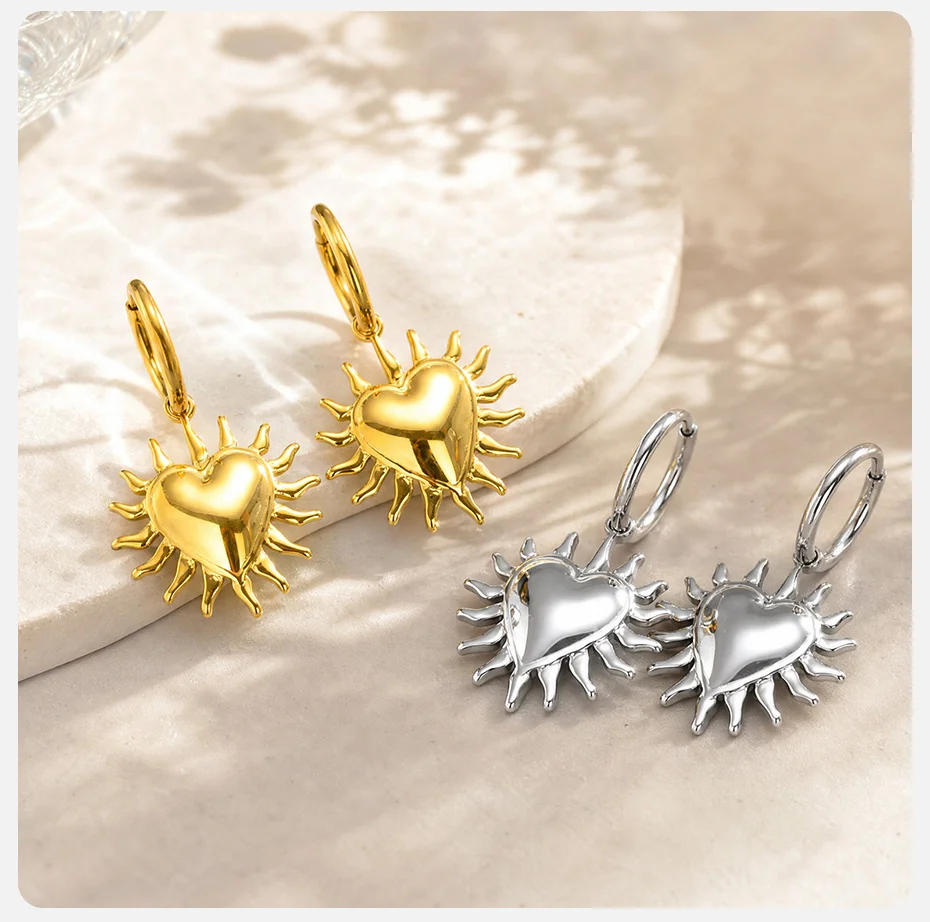 Vnox Neue Trendige Vergoldete Herz-Ohrringe für Frauen Edelstahl Punk Geometrische Spitzige Ohrhänger Party Alltäglicher Schmuck – Detail 6