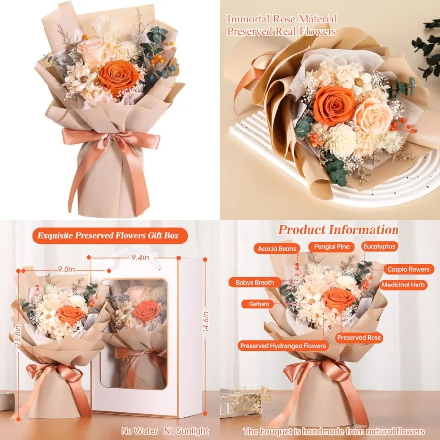 

Jtoder Forever Flowers for Delivery, Preserved Flower Bouquets, Long Lasting Pink Roses, Gifts Bouquet for Mother Wife Girlfrie