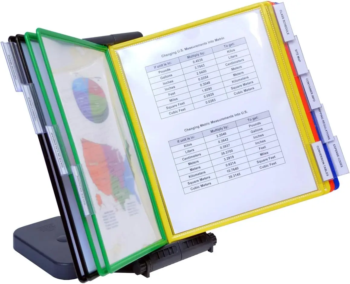 

AdjustaView 10-Pocket Desk Reference Organizer with Easy-Load Pockets and Compact Weighted Base for Maximum Stability