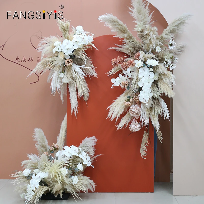 

Hot Natural Dried Flower Arrangement Pampas Grass Reed Flower Row DIY Wedding Props Backdrop Decor Arch Floral Row Customizable