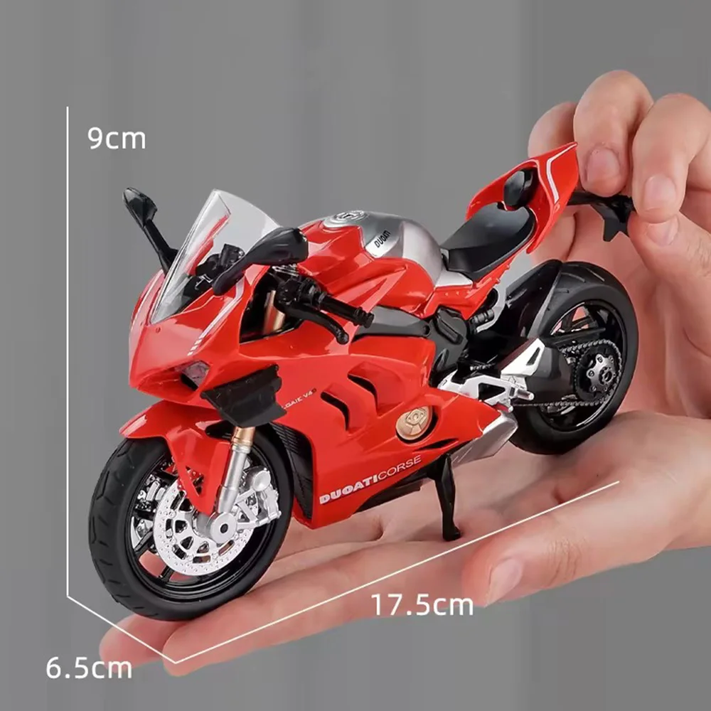 1:12 1199 V4S レーシングバイクモデルおもちゃ車 合金ボディ 衝撃吸収 サウンドライト フリーホイール モーターモデル 子供向けホリデーギフト