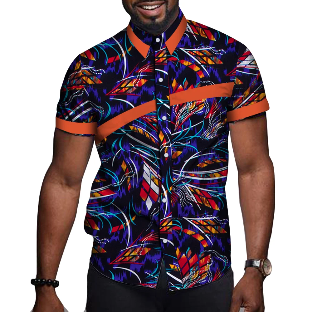 African Men Clothes Bazin Riche Print Causal Party Men Short Sleeve Tops Tees Shirt Dashiki Ankara Clothing Summer WYN714