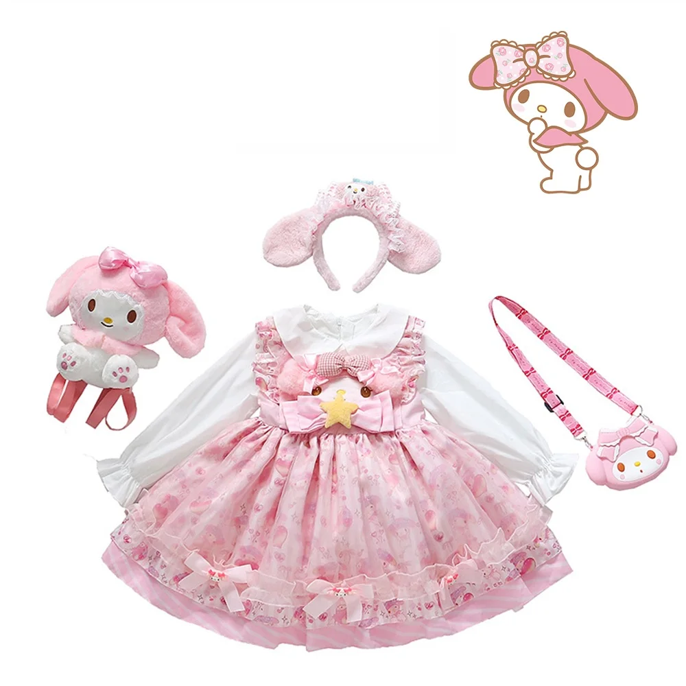 

Платье Melody Cinnamoroll, пышная юбка в стиле Лолиты, хлопковое платье для девочек, платье высокого качества с длинными рукавами, детский костюм на Хэллоуин, подарок