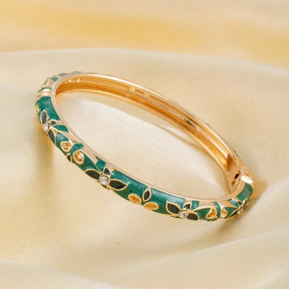 Colorful Glazed Enamel Flower Bangle Lightweight Metal Exquisite Painting Cloisonne Floral Bangle Smooth Texture Nickel Free