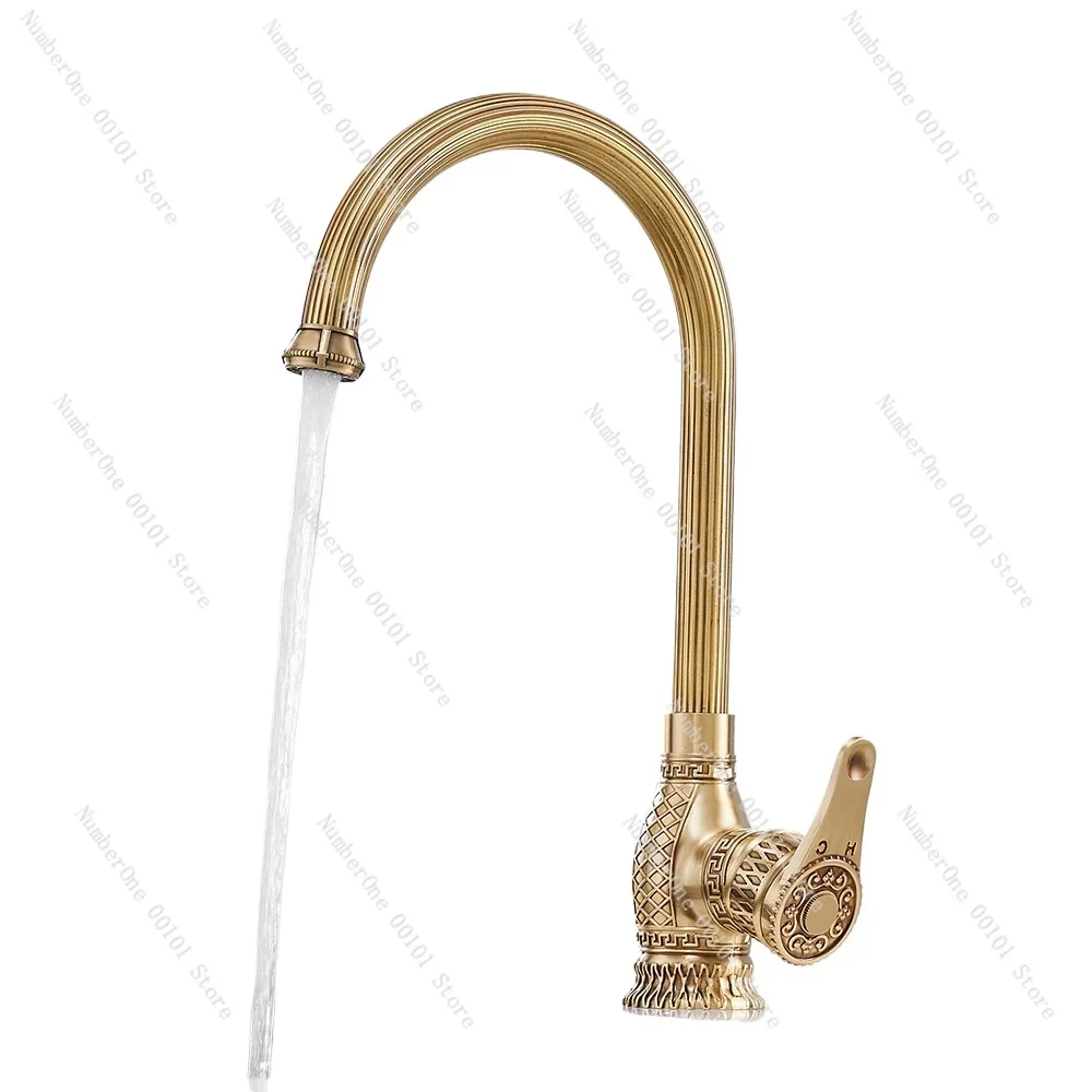 Kitchen Sink Faucets Retro Brass Antique Bronze Single Handle Kitchen Basin Faucets Deck Mounted Hot&Cold Water Mix Tap WF-6826