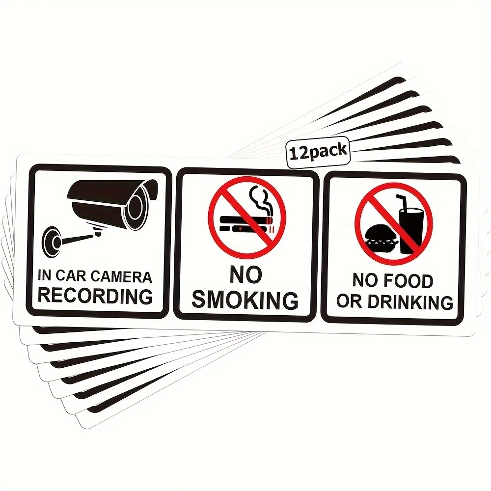 12 упаковок, забота курения в автомобильной камере, записывающие знаки без еды или питья, 1,75 х 5 дюймов, предупреждающие наклейки на окна для автомобилей, транспортных средств