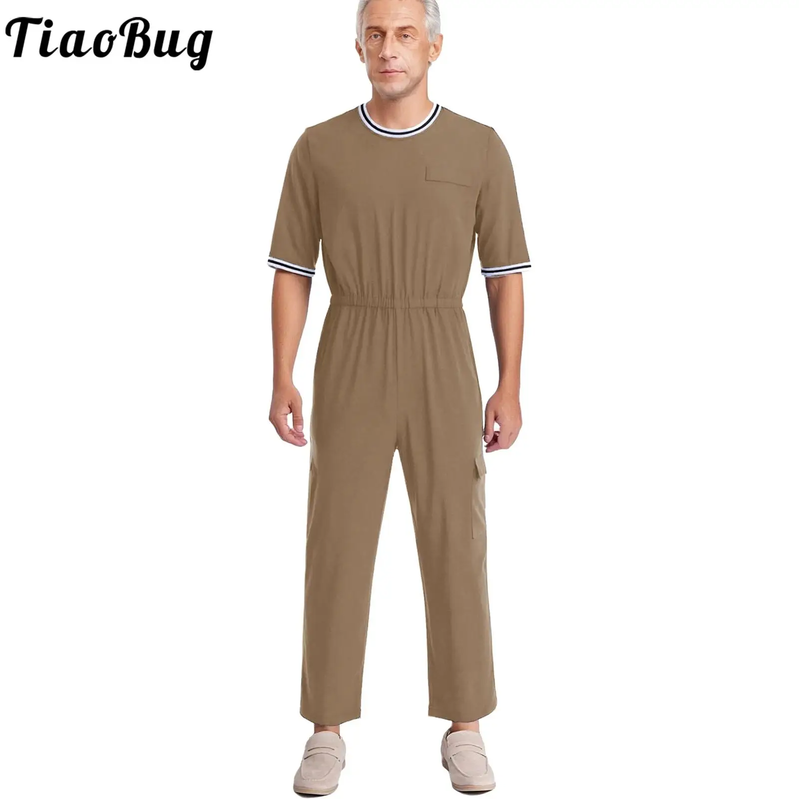 

Мужская рекламная одежда Альцгеймера, комбинезон, нижнее белье, цельный однотонный комбинезон с круглым вырезом и половиной рукава, эластичный пояс, молния, карманы