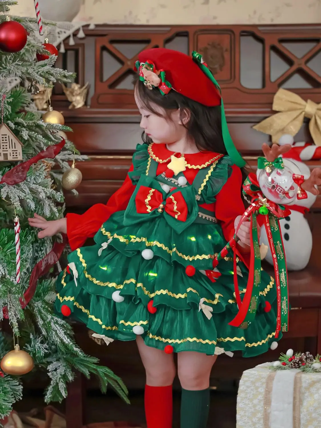 Kids Clothes Warm Winter Girls Spanish Lolita Plus Velvet Christmas Sweet Princess Ball Gown Layered Birthday Party Eid Dress