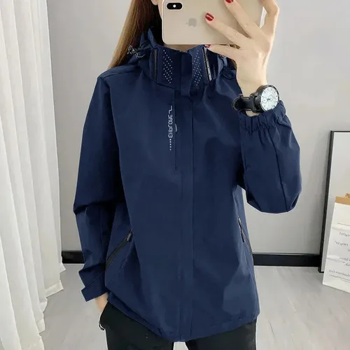 Imagen 2 del producto Otoño primavera mujer chaqueta al aire libre rompevientos impermeable con capucha cremallera senderismo escalada Camping prendas de vestir casuales estilo Unisex