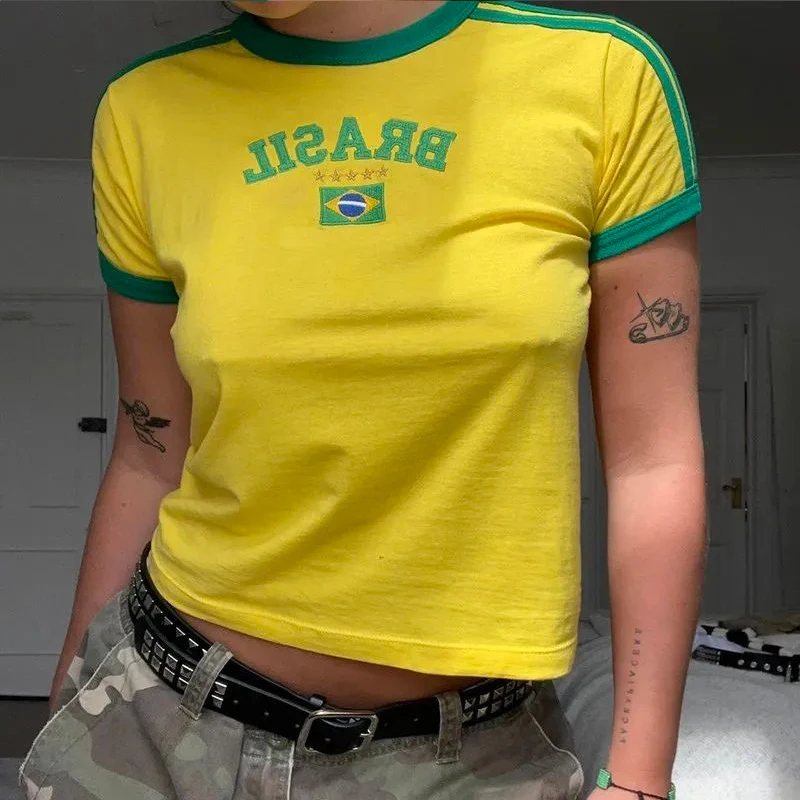 

Женская футболка с коротким рукавом, готический топ с буквенным принтом, Повседневная футболка в стиле ретро, Y2k