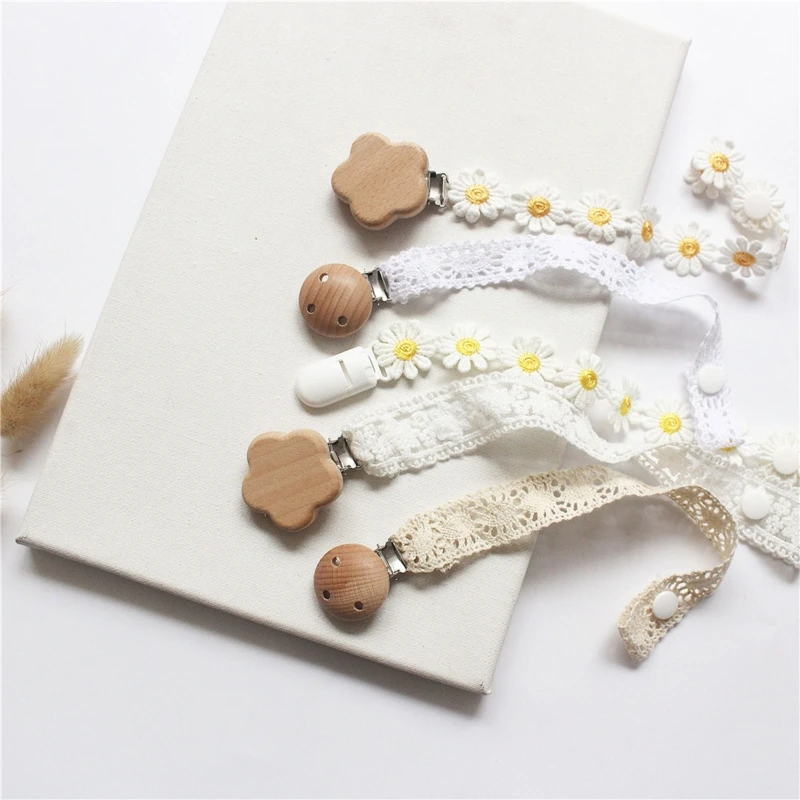 Baby Pacifier Clip Small Daisy Lace Newborn Kids Infant Toddler Nipple Soother for Home Indoor Outdoor Anti Lost Holder