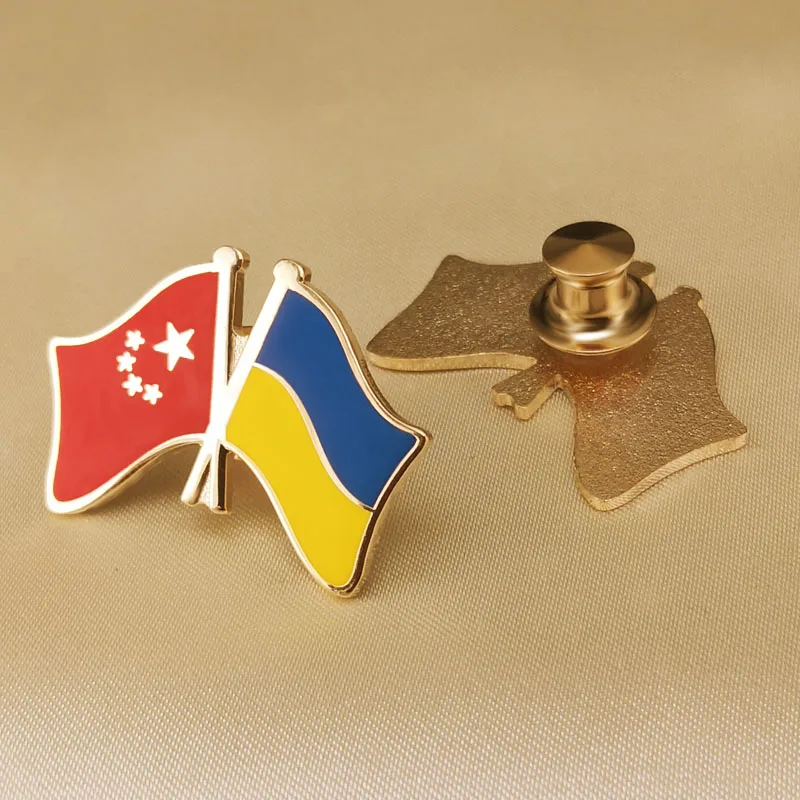 China and Nepal Ukraine United Kingdom Pakistan Double Crossed Friendship Flags Lapel Pins