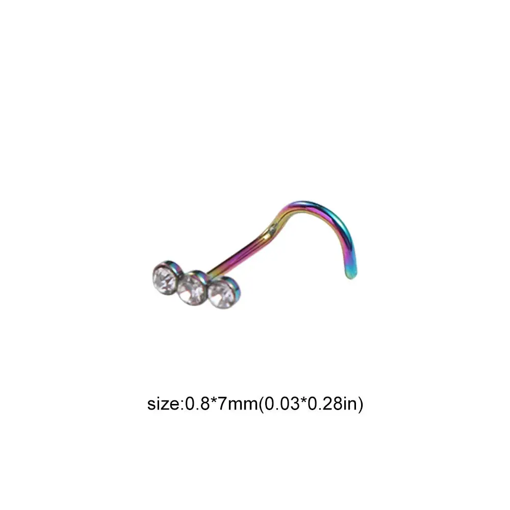 Punk Stainless Steel Zircon Nose Screw Studs Opal Nostril Multicolour Body Piercings Jewelry Diamond-studded Party