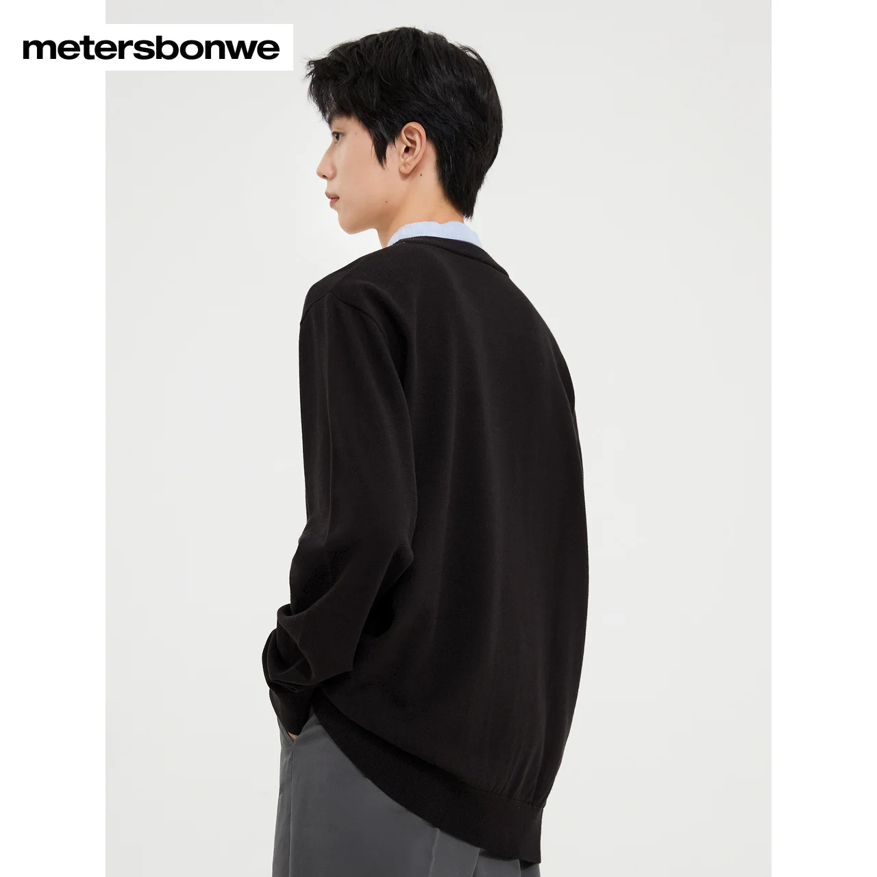 Metersbonwe-Men's  Simple Round Neck With Shirt Collar Sweater Jumper Fake Two Piece Style Print Pullover Business Casual Fall