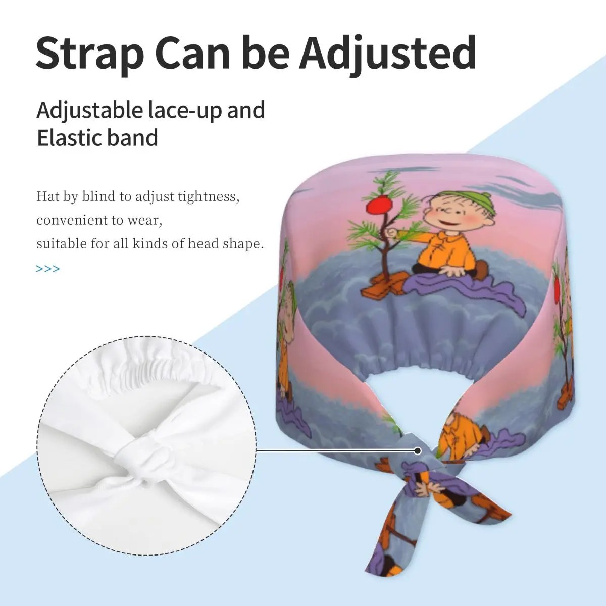 مخصص تشارلي براون عيد الميلاد تنظيف قبعة العمل بارد كبير رئيس يبتسم الوجه فرك قبعة العمليات الجراحية قبعة ممرضة الدعك قبعة ممرضة