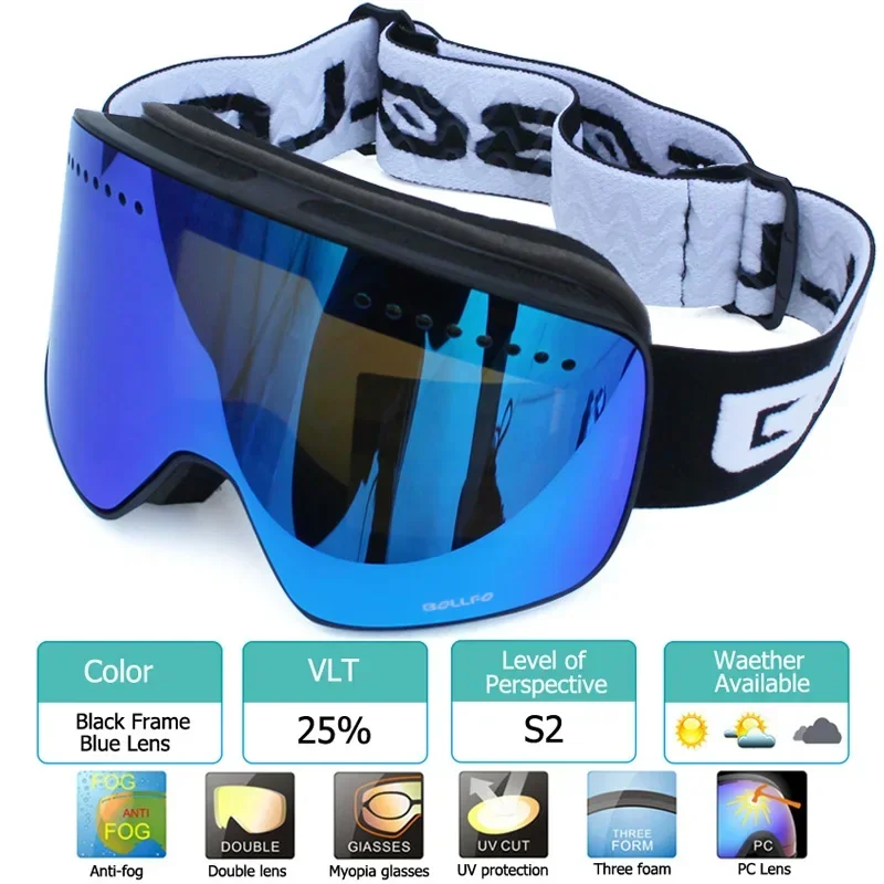 Ski Goggles with Magnetic Double Layer Polarized Lens, Anti-Fog, UV400, Snowboard Goggles, Eyewear Case, Men and Women