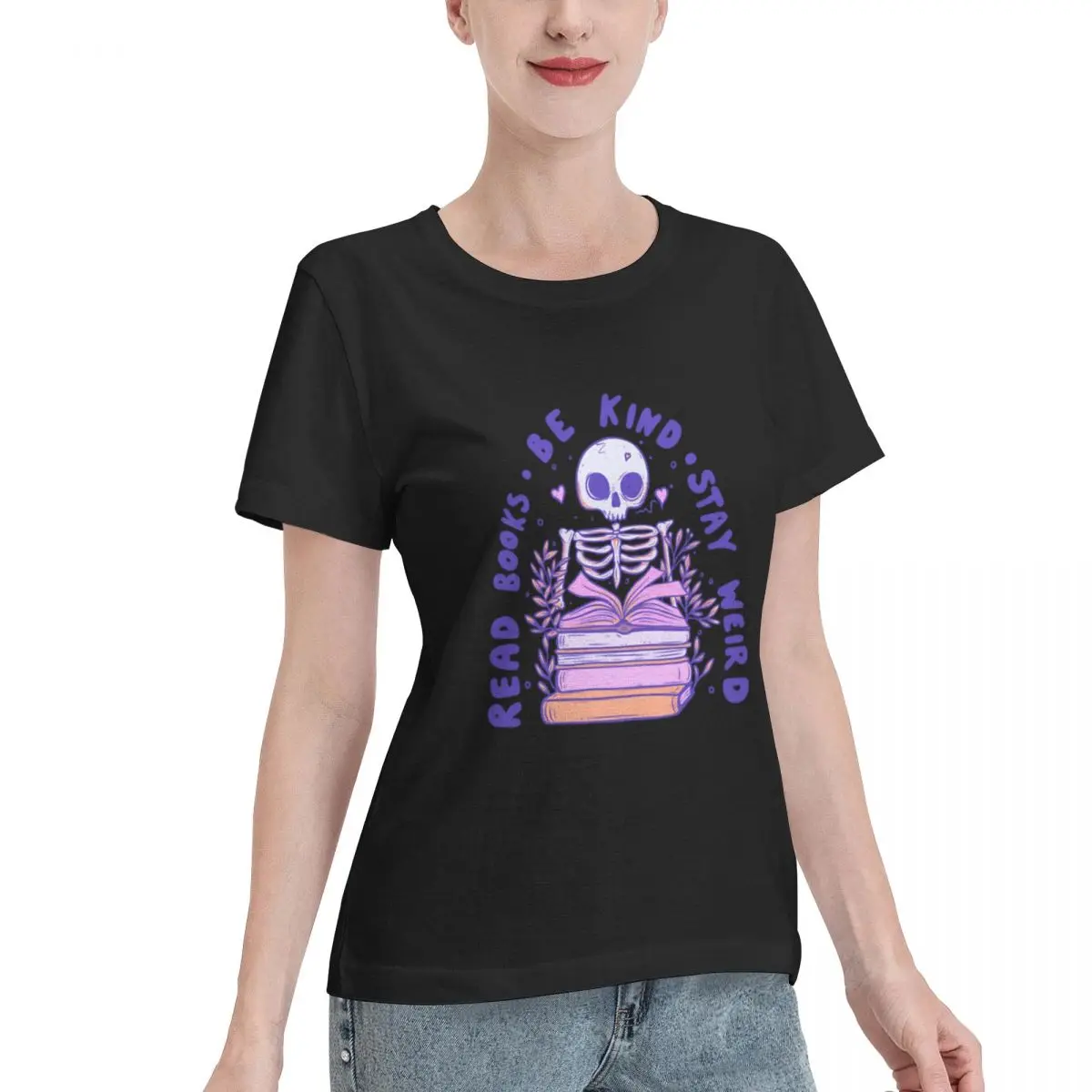 All Season Wear Read Books Be Kind Stay Weird Women's T-shirt Relaxed Style Minimalist Tshirt