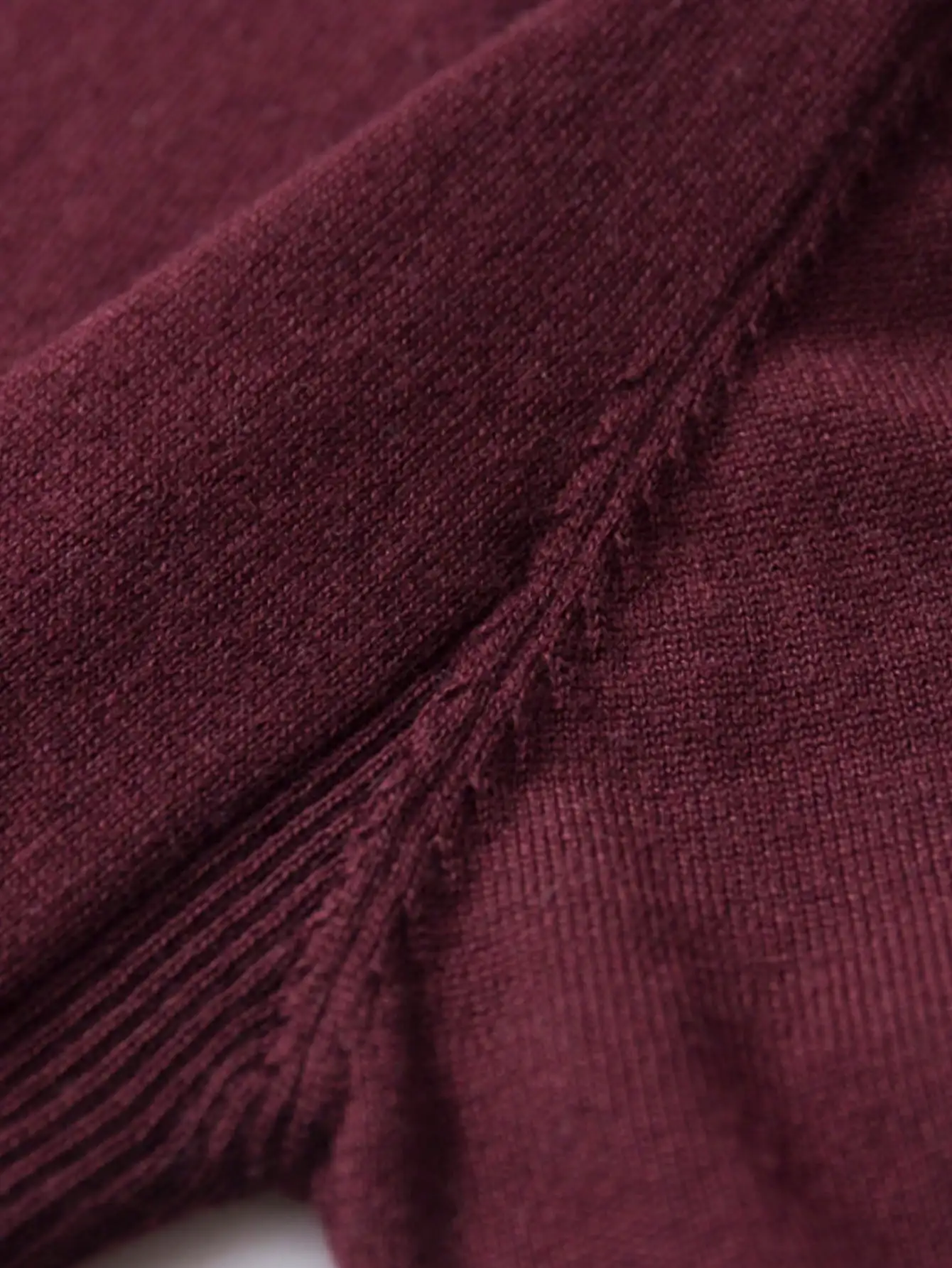 Men's Burgundy Ribbed Knit Pullover with Contrast Collar, Long Sleeve, Fall Winter Casual Top