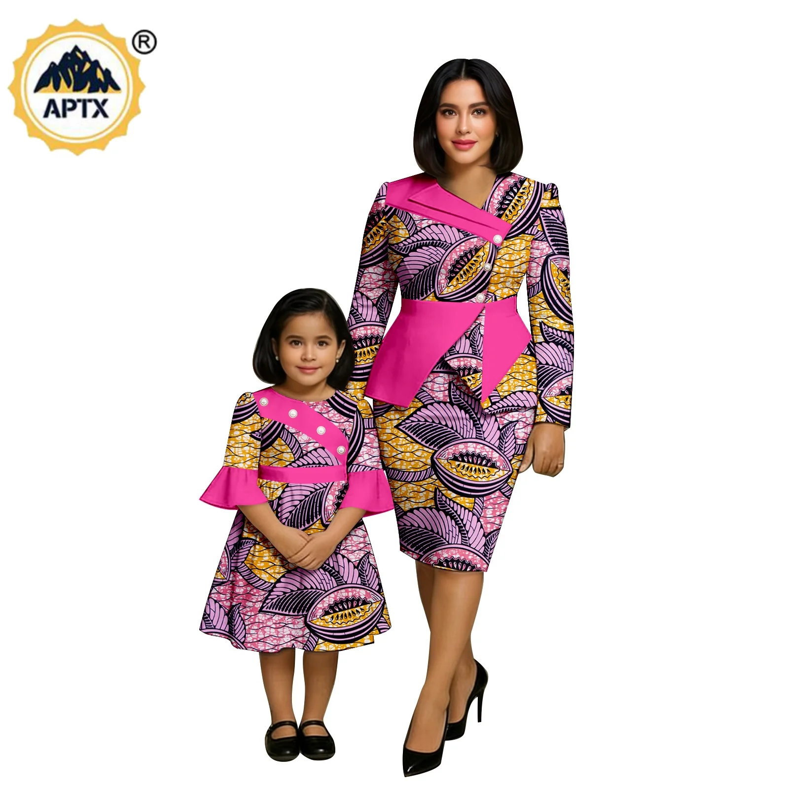 African Print Ruffles Hip Dresses for Women Family Outfits Dashiki Couple Clothes Mother Daughter Beading Dresses Outwear 26F004