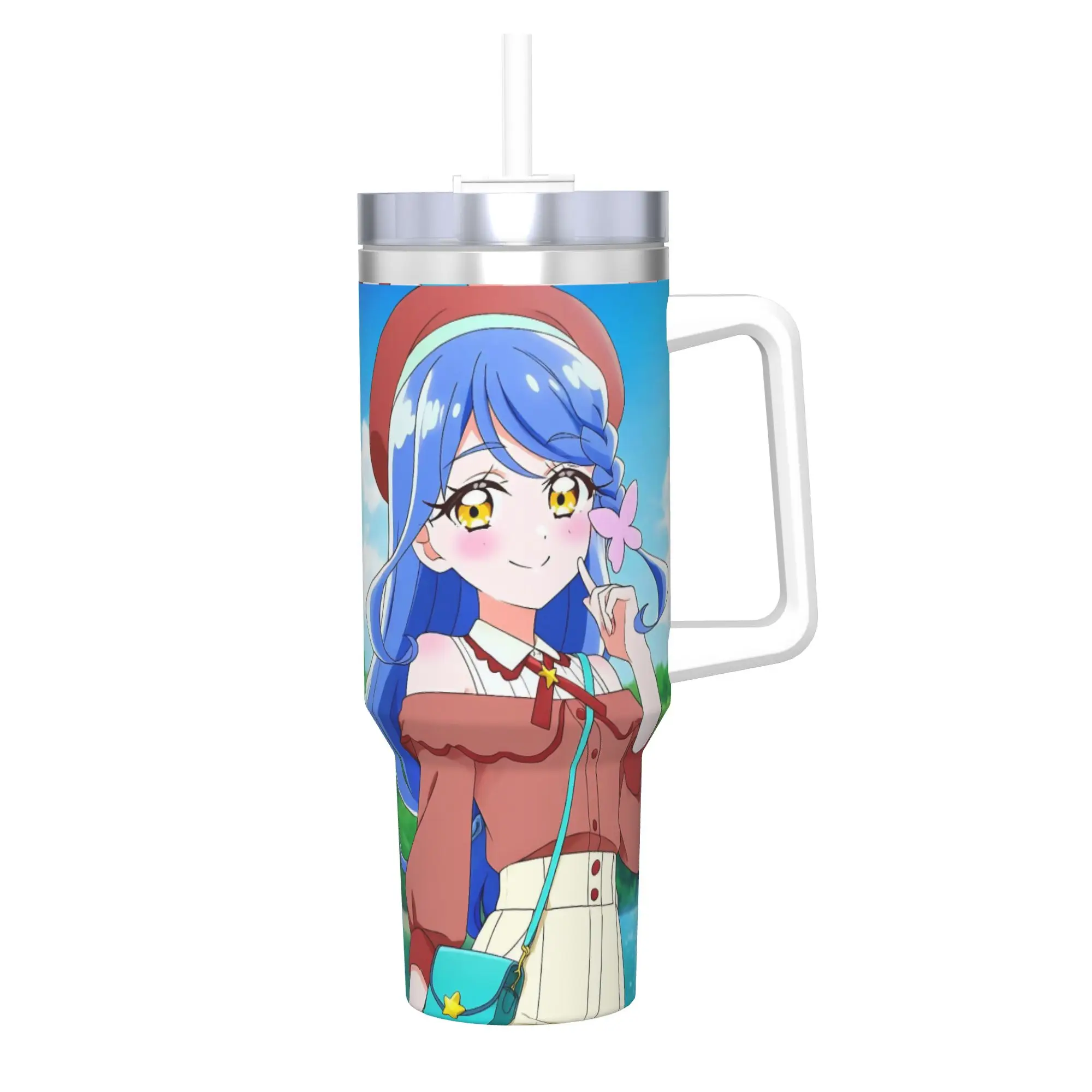 Soaring Sky Pretty Cure Tumbler With Straw  Stainless Steel Travel Mug Double Wall Vacuum Insulated for Cold Or Hot 40oz