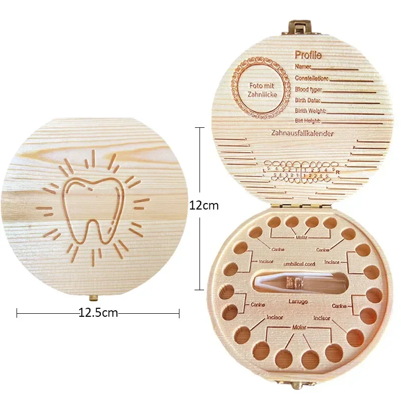 Baby Tooth Box Wooden Kids Tooth Storage Tooth Fairy Box Organizer Milk Teeth Wood Keepsake Collecting Teeth Umbilical Cord Box