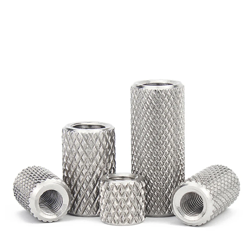 304 Stainless Steel Extra Long Knurled Cylindrical Thumb Nuts, Anti-Slip Mesh Pattern Hand Twist Connecting Nuts M3 M4 Household