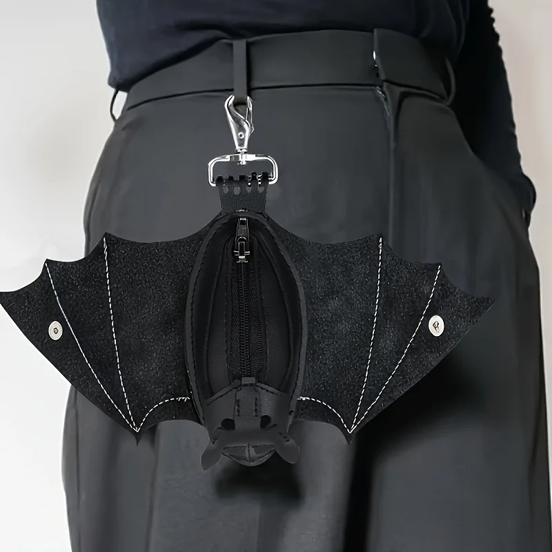 Gothic Style Bat Keychain Wallet, Portable PU Leather Key Pouch with Snap Closure for Daily Use